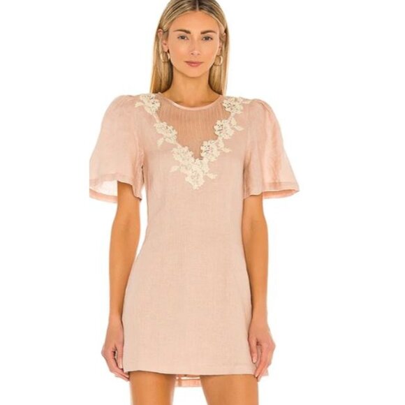 Tularosa | NEW Levy Embroidered Linen Puff Sleeve Mini Dress in Natural Size XS - Picture 13 of 13